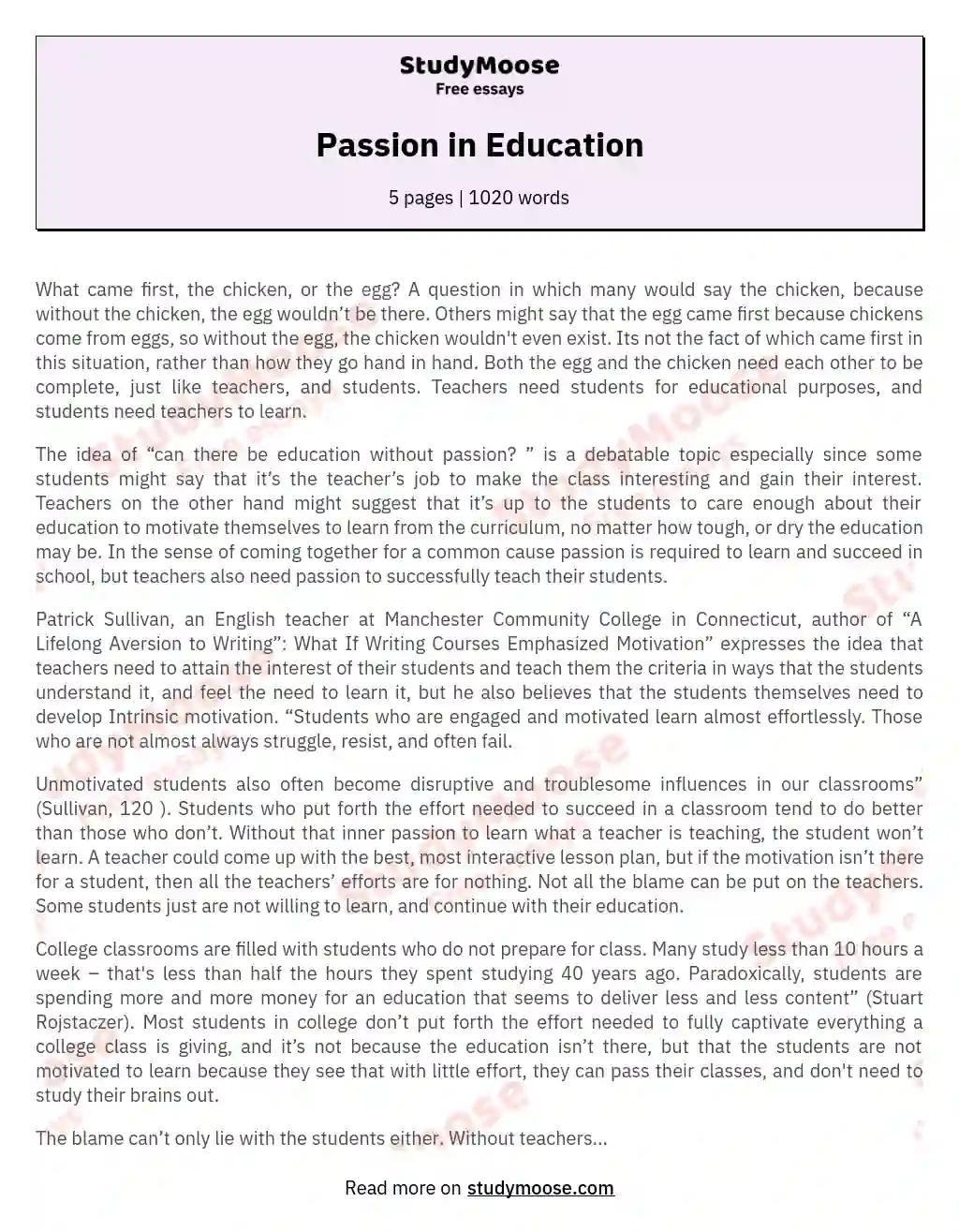 Passion in Education essay