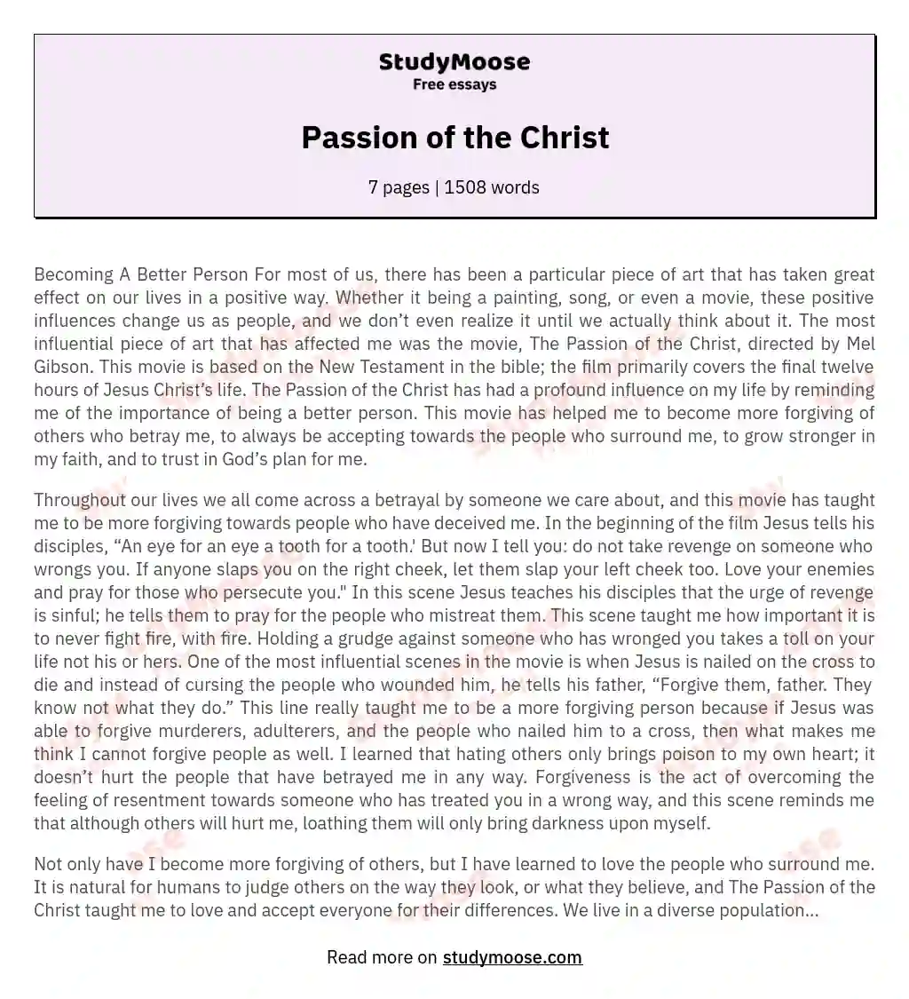 Passion of the Christ essay