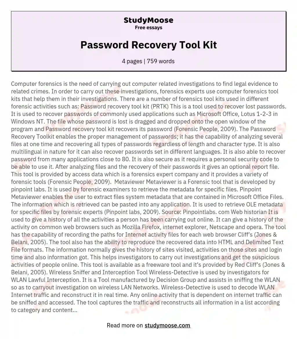Password Recovery Tool Kit essay