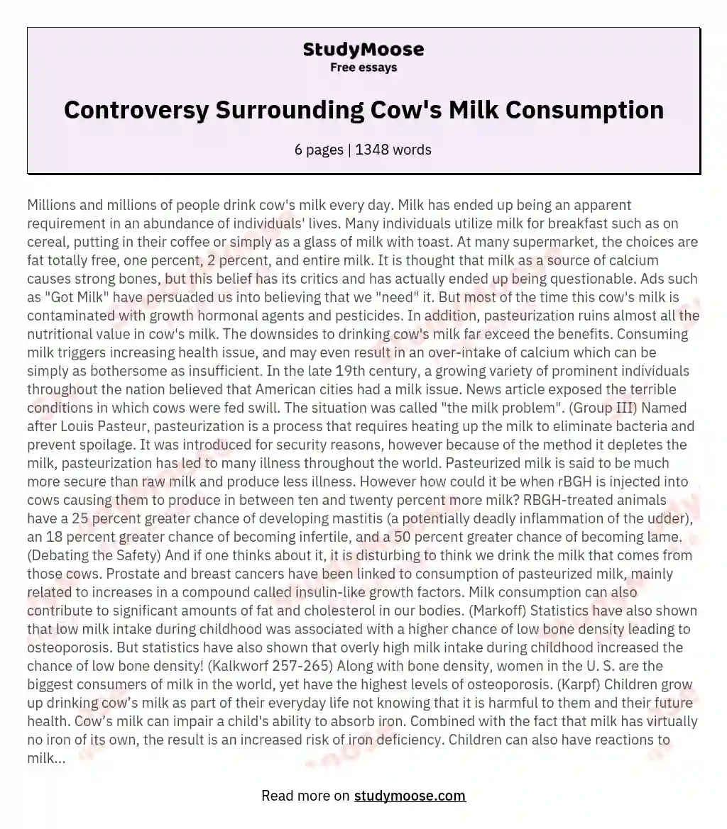 Controversy Surrounding Cow's Milk Consumption essay
