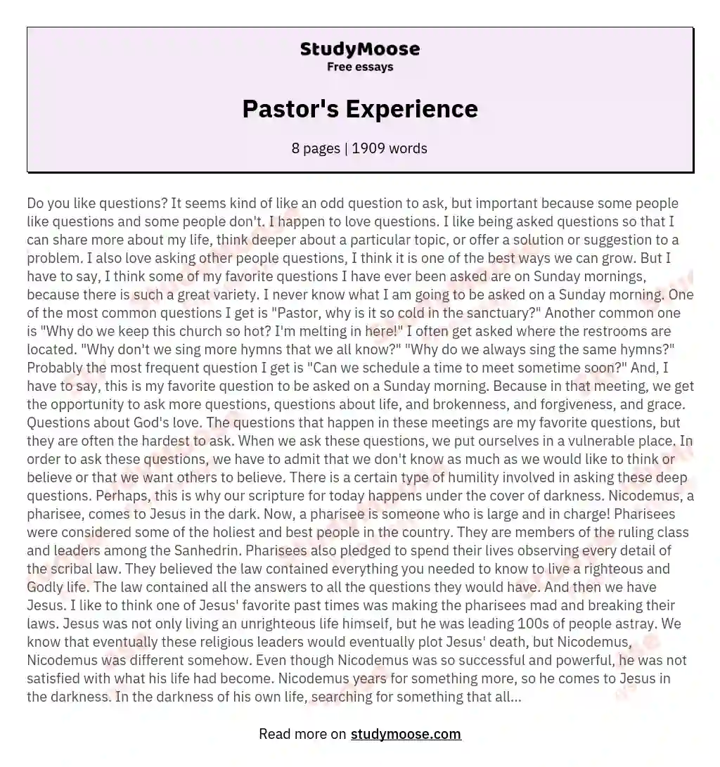 Pastor's Experience essay