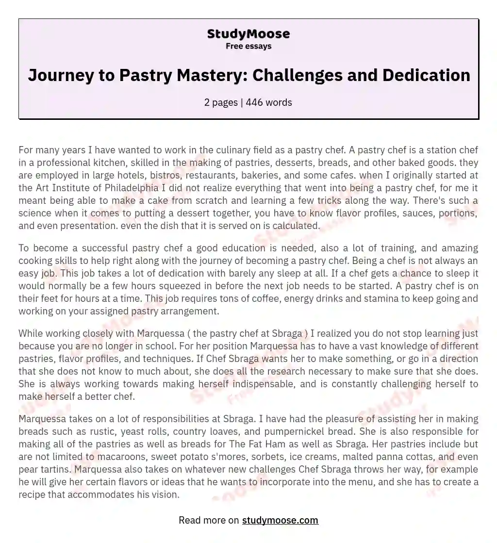 Journey to Pastry Mastery: Challenges and Dedication essay