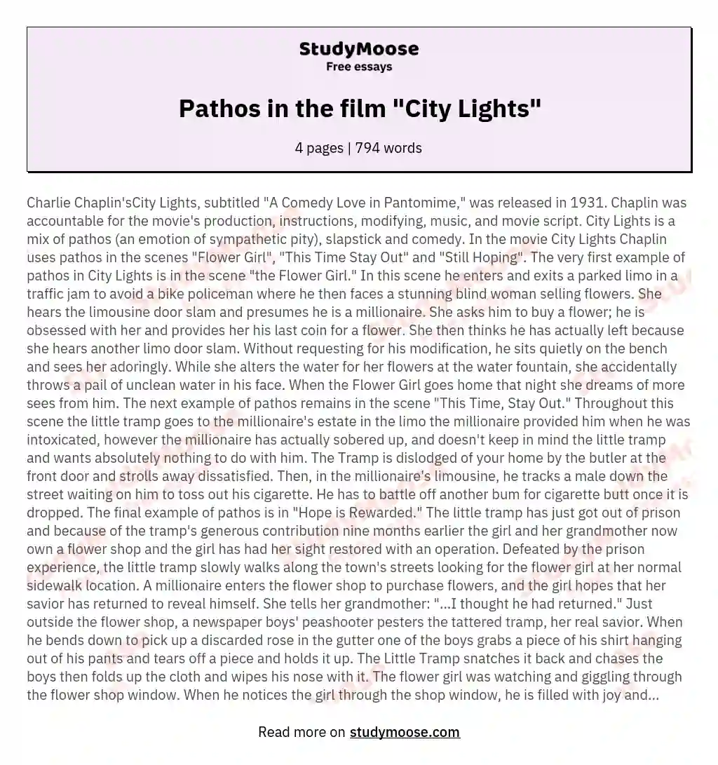 Pathos in the film "City Lights" essay