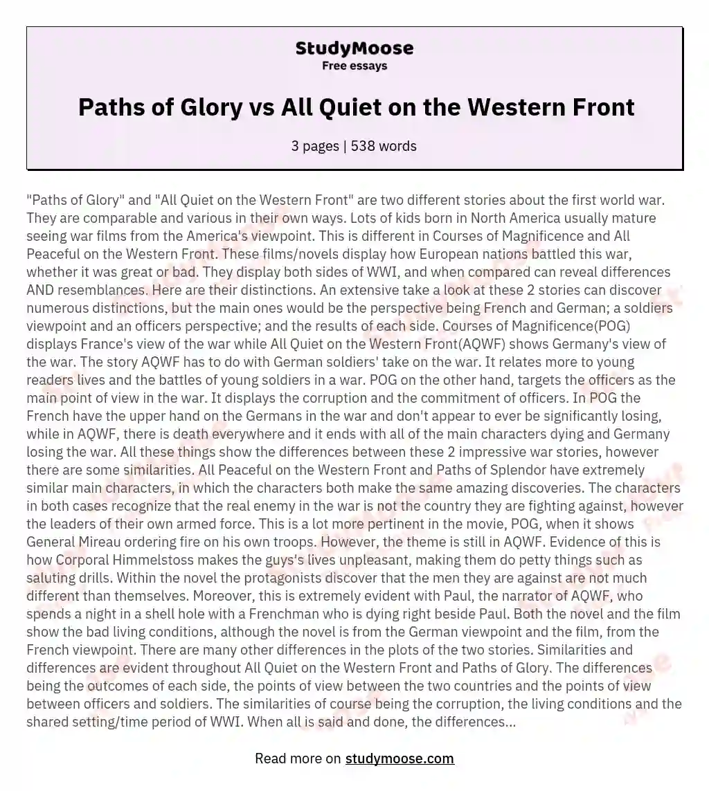 Paths of Glory vs All Quiet on the Western Front