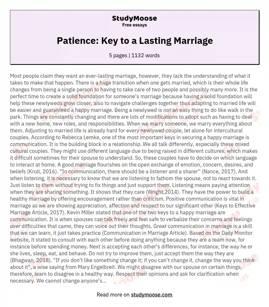 Patience: Key to a Lasting Marriage