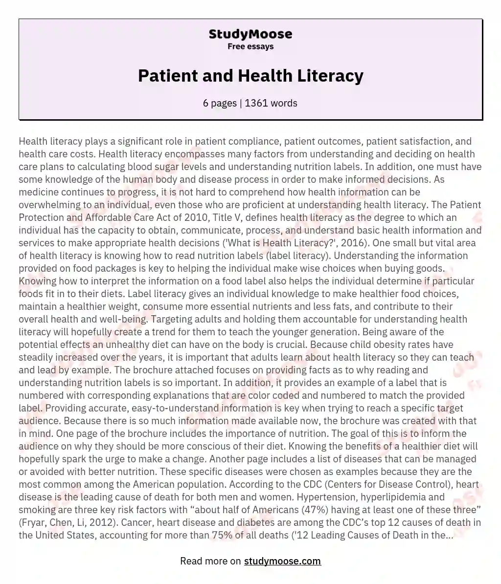 Patient and Health Literacy essay