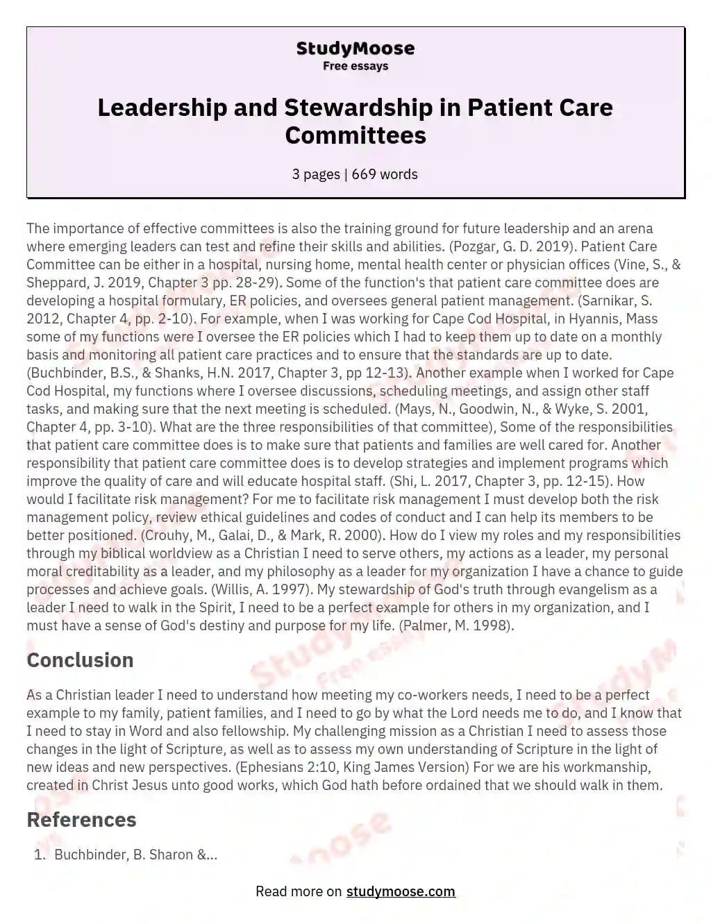 Leadership and Stewardship in Patient Care Committees essay
