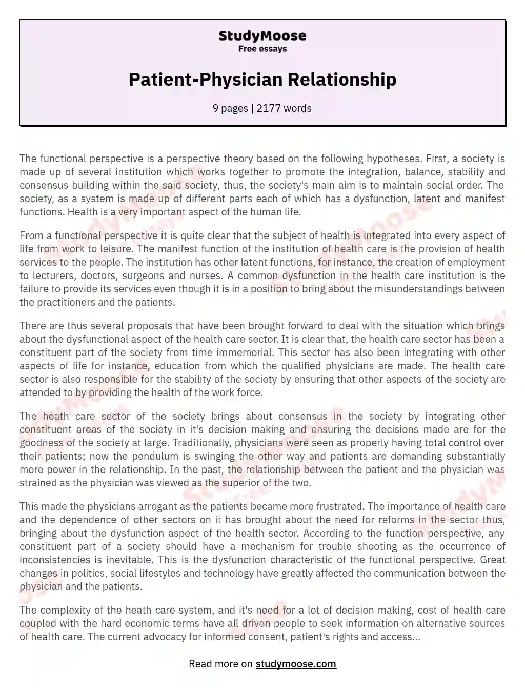 Patient-Physician Relationship essay