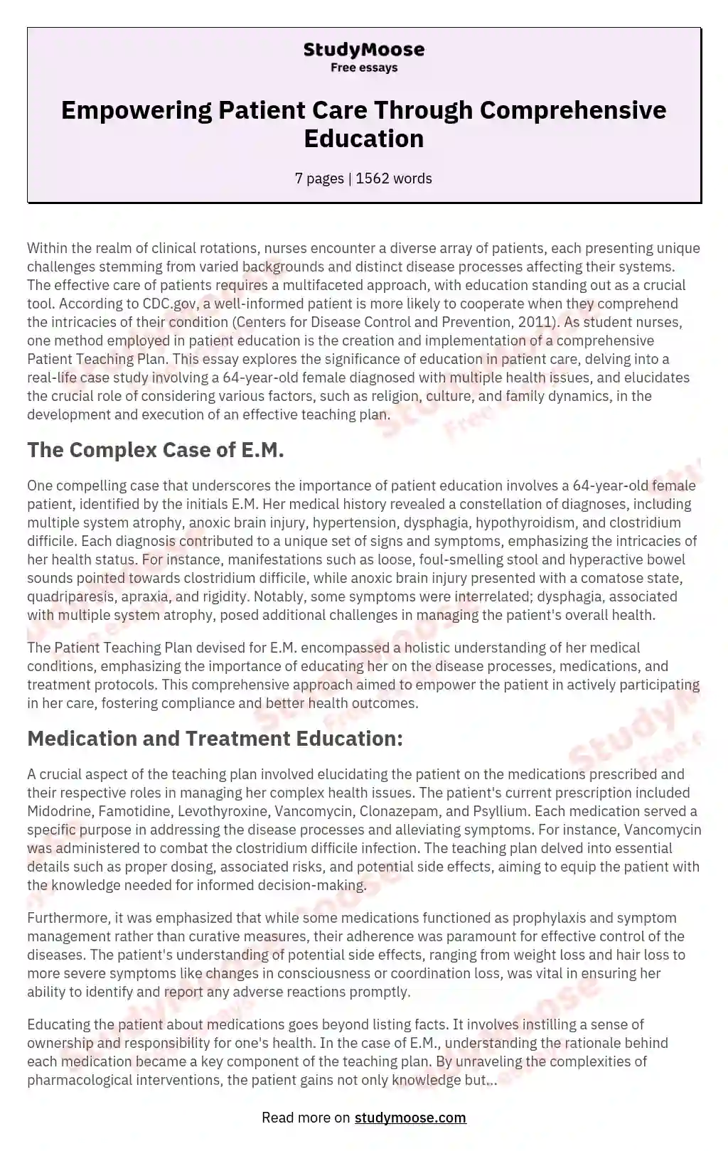 Empowering Patient Care Through Comprehensive Education essay