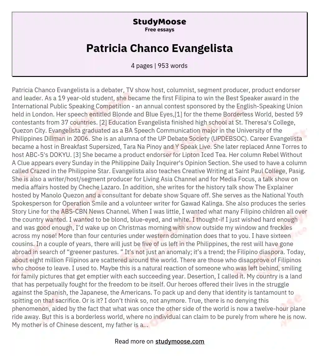 Patricia Chanco Evangelista essay