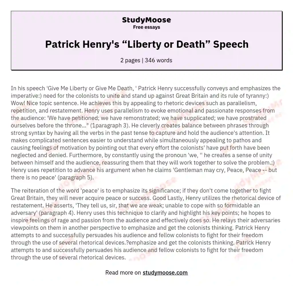 Patrick Henry's “Liberty or Death” Speech