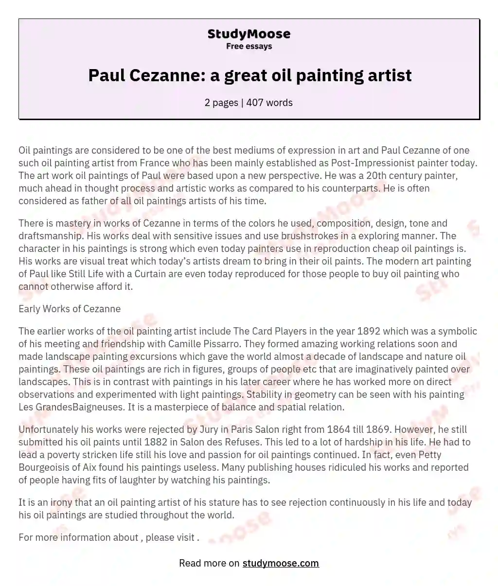 Paul Cezanne: a great oil painting artist