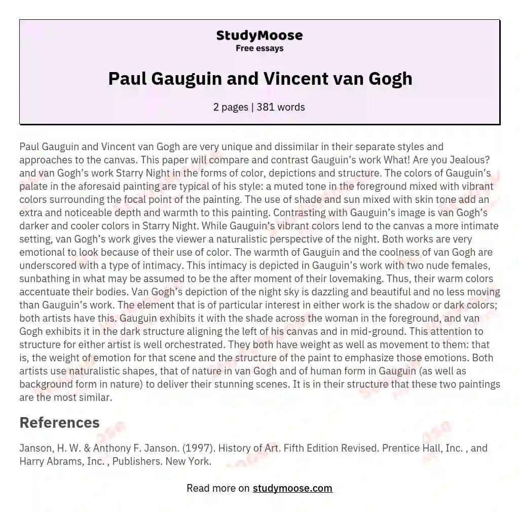 Paul Gauguin and Vincent van Gogh essay