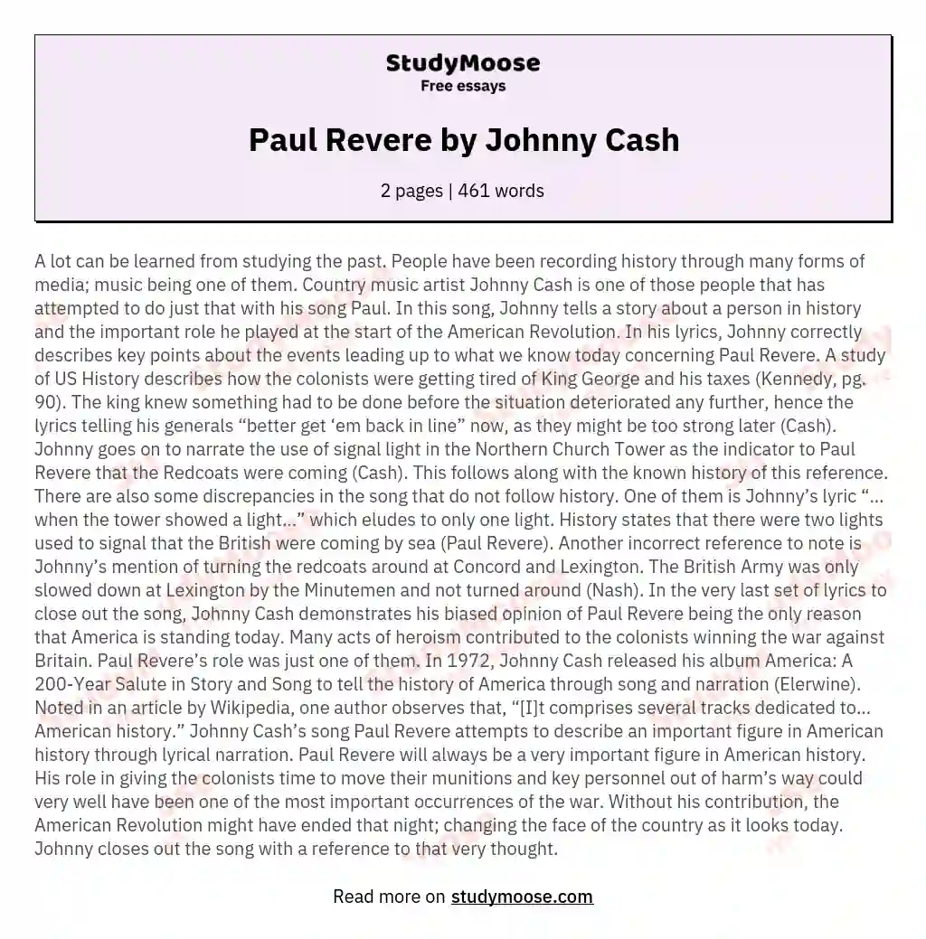 Paul Revere by Johnny Cash essay