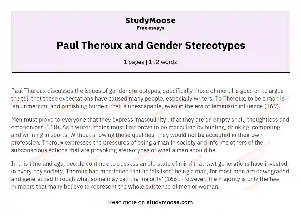 Paul Theroux and Gender Stereotypes essay