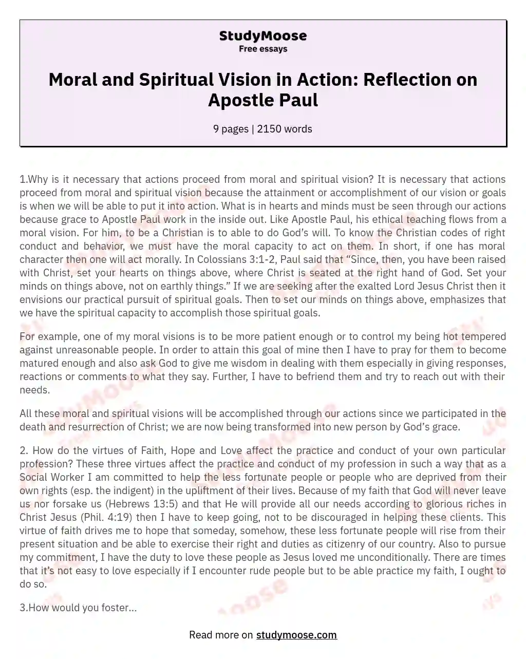 moral and spiritual values essay