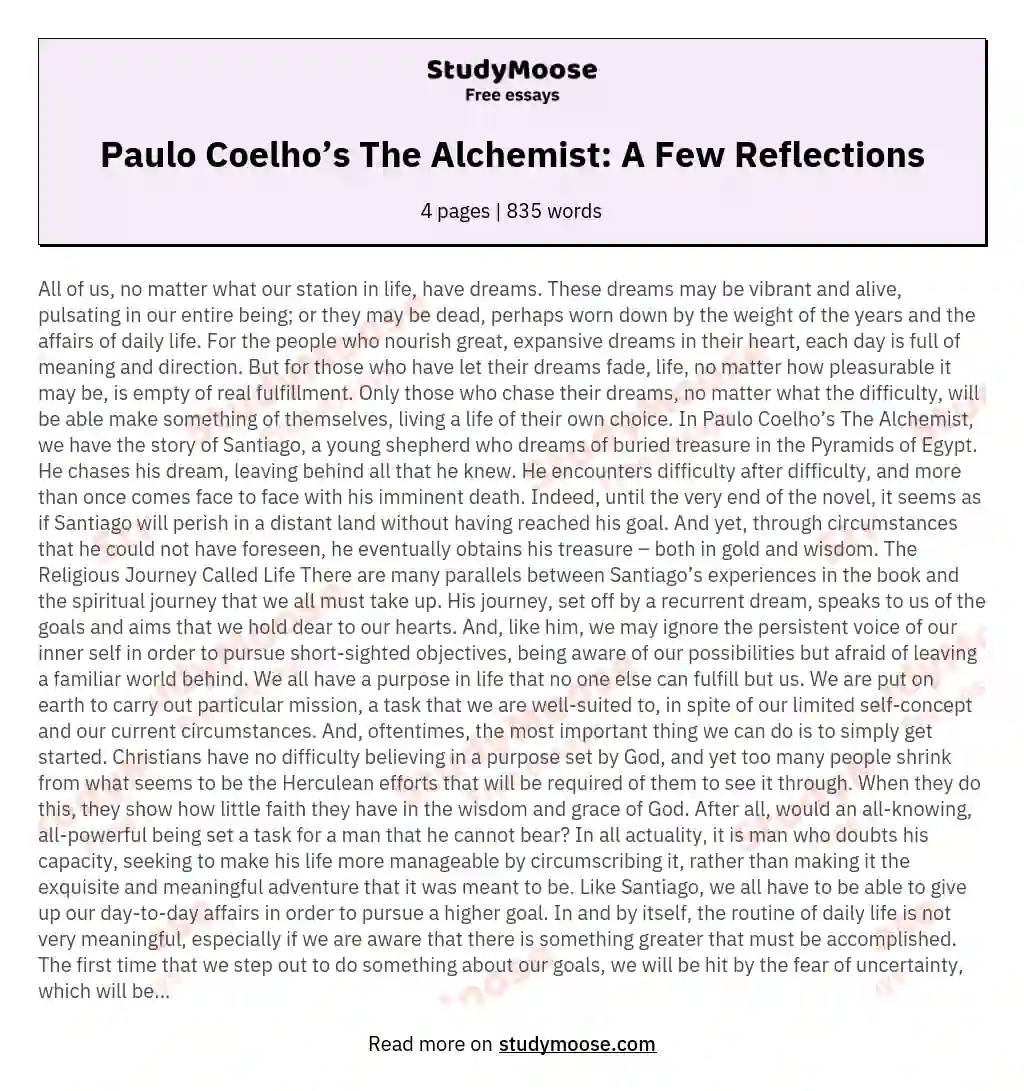 Paulo Coelho’s The Alchemist: A Few Reflections