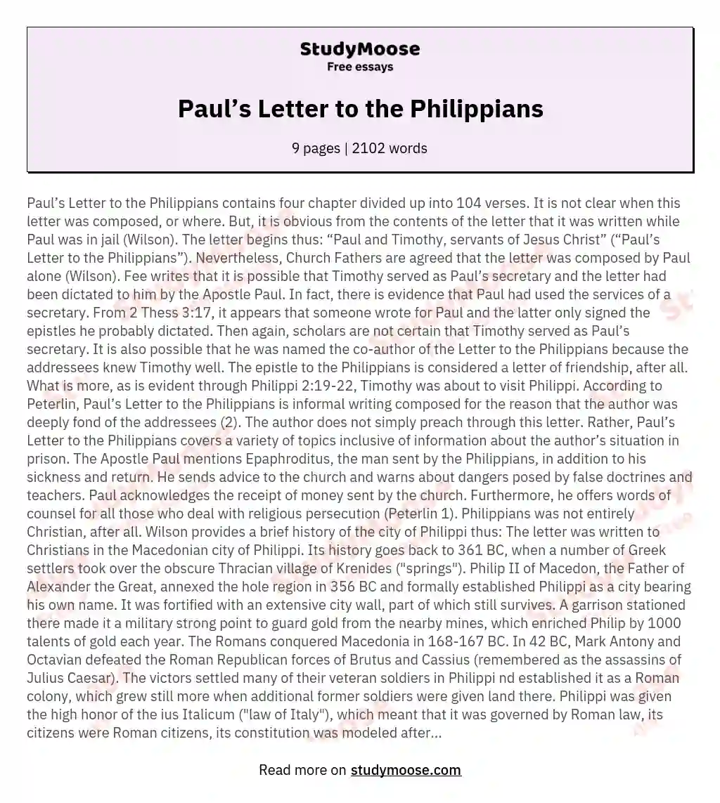 Paul’s Letter to the Philippians essay