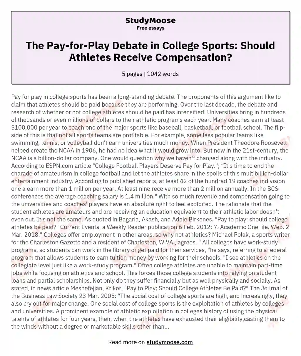 The Pay-for-Play Debate in College Sports: Should Athletes Receive Compensation? essay