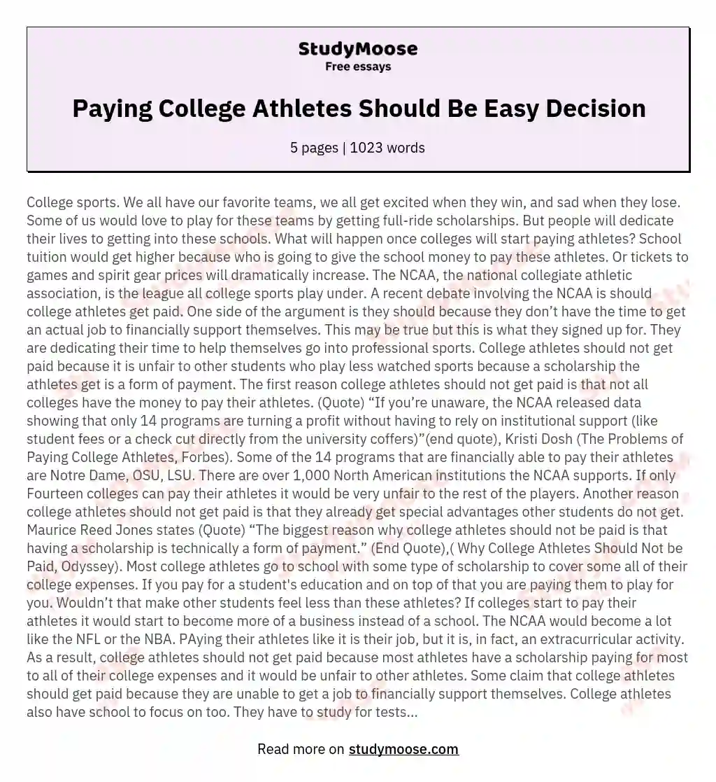 Paying College Athletes Should Be Easy Decision