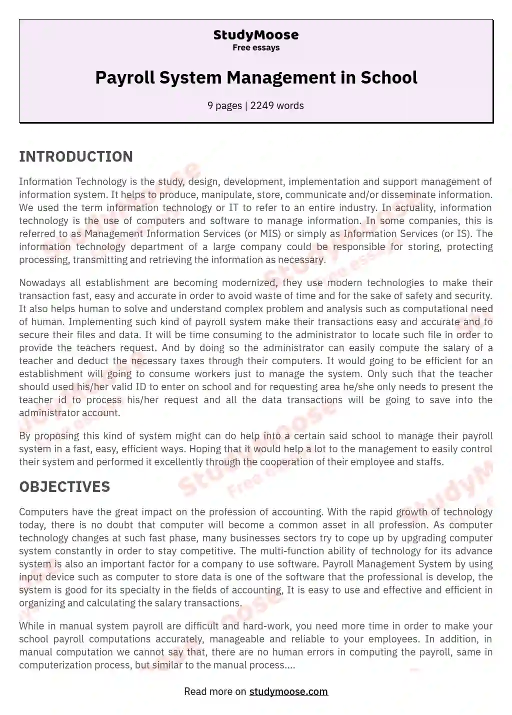 The Impact of Information Technology on Payroll Systems essay