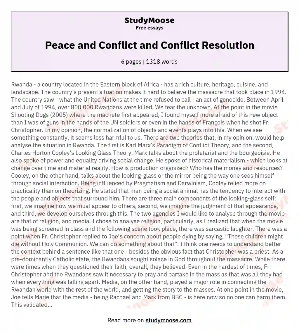 Peace and Conflict and Conflict Resolution essay