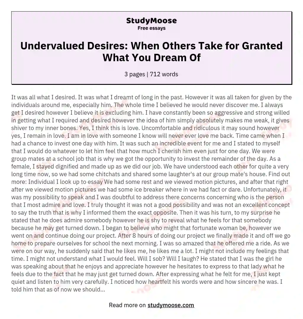 Undervalued Desires: When Others Take for Granted What You Dream Of essay