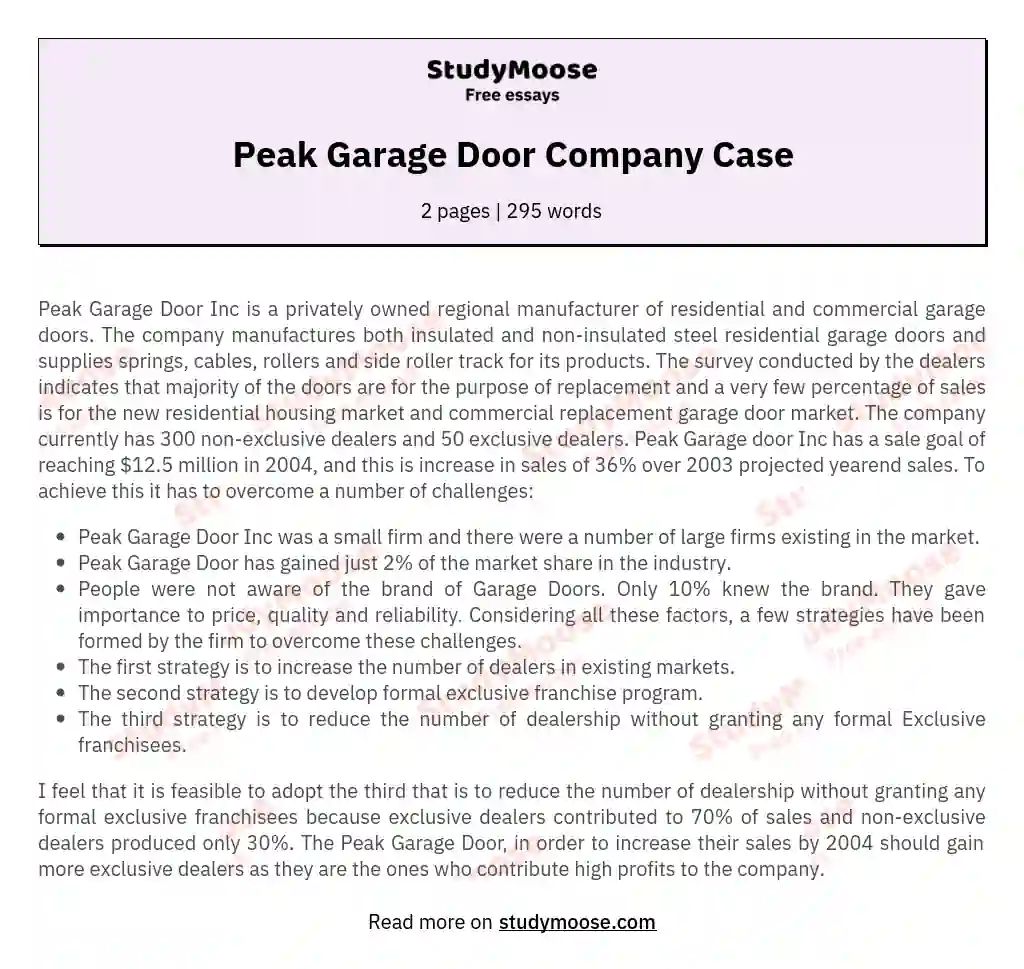 Peak Garage Door Company Case essay