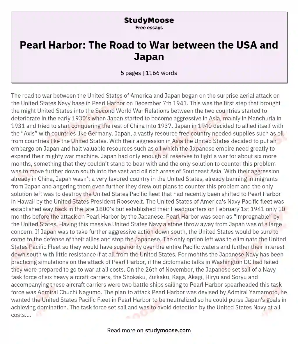 Pearl Harbor: The Road to War between the USA and Japan essay
