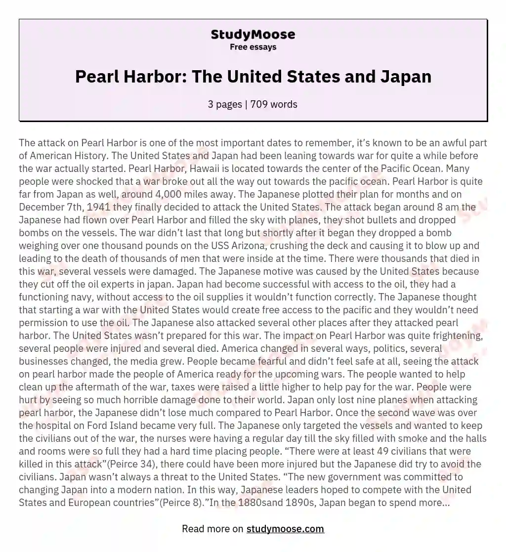 Pearl Harbor: The United States and Japan essay