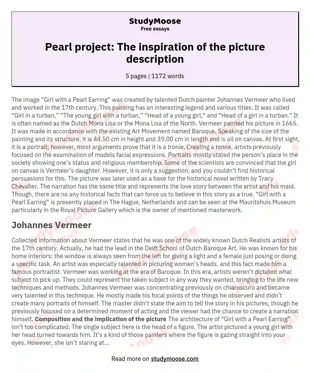 Pearl project: The inspiration of the picture description essay