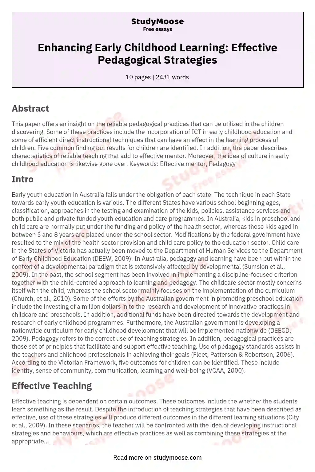 Enhancing Early Childhood Learning: Effective Pedagogical Strategies essay