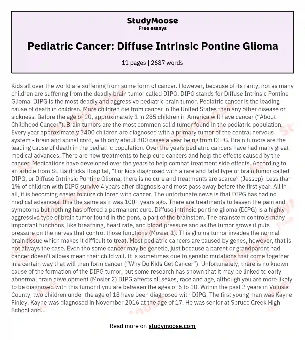 Pediatric Cancer: Diffuse Intrinsic Pontine Glioma essay