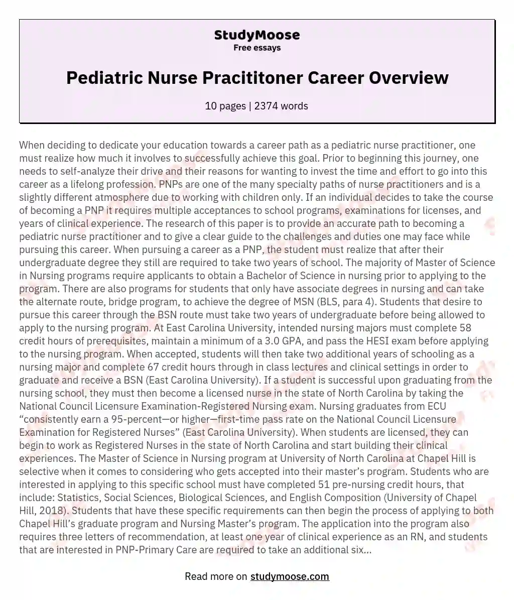 essay about pediatric nursing