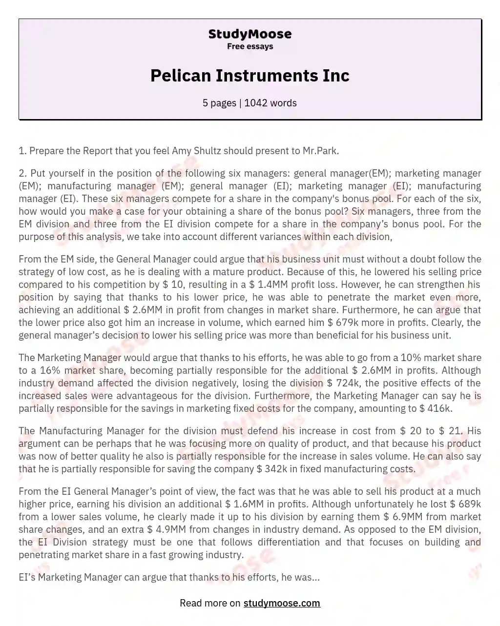 Pelican Instruments Inc essay