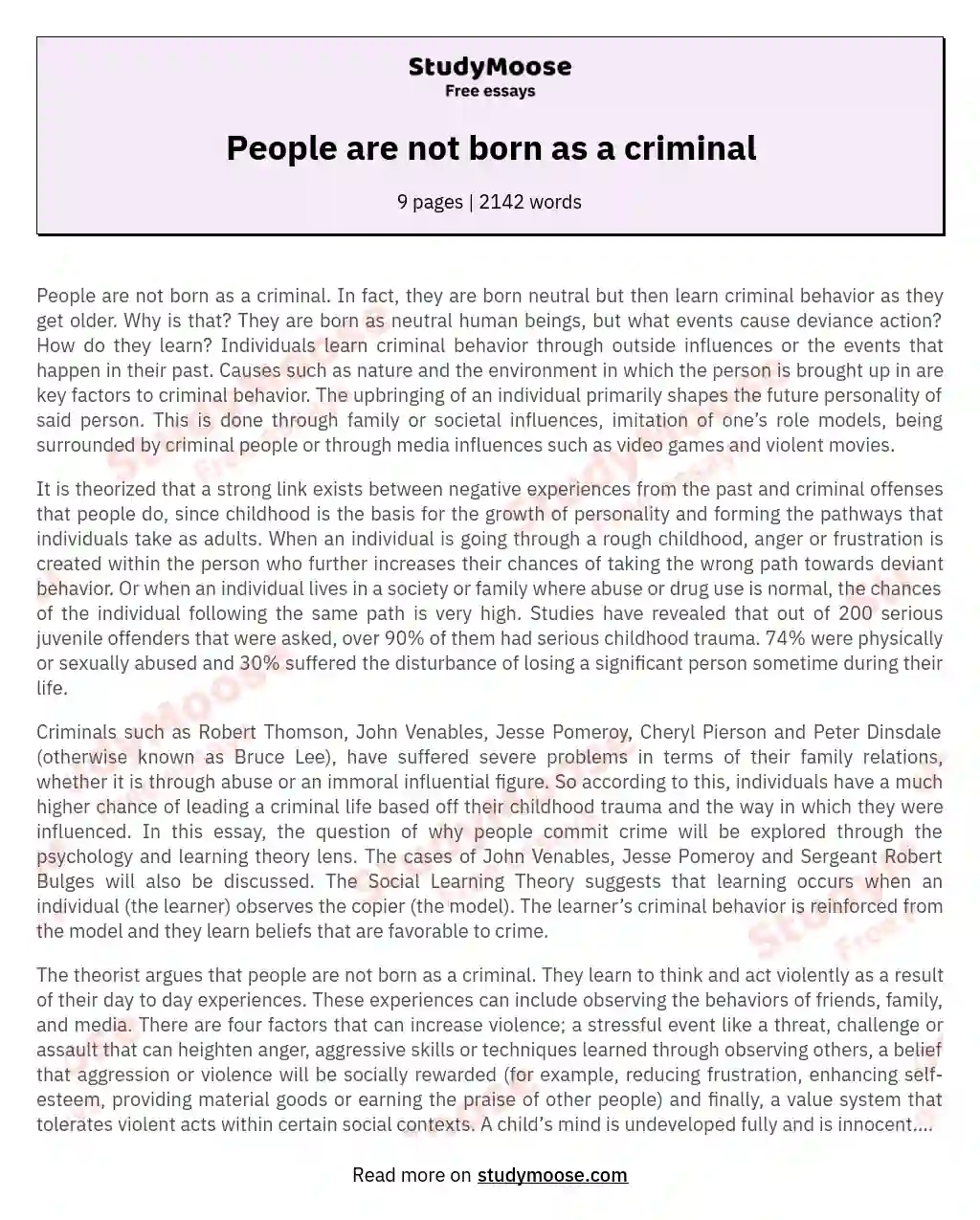 People are not born as a criminal essay
