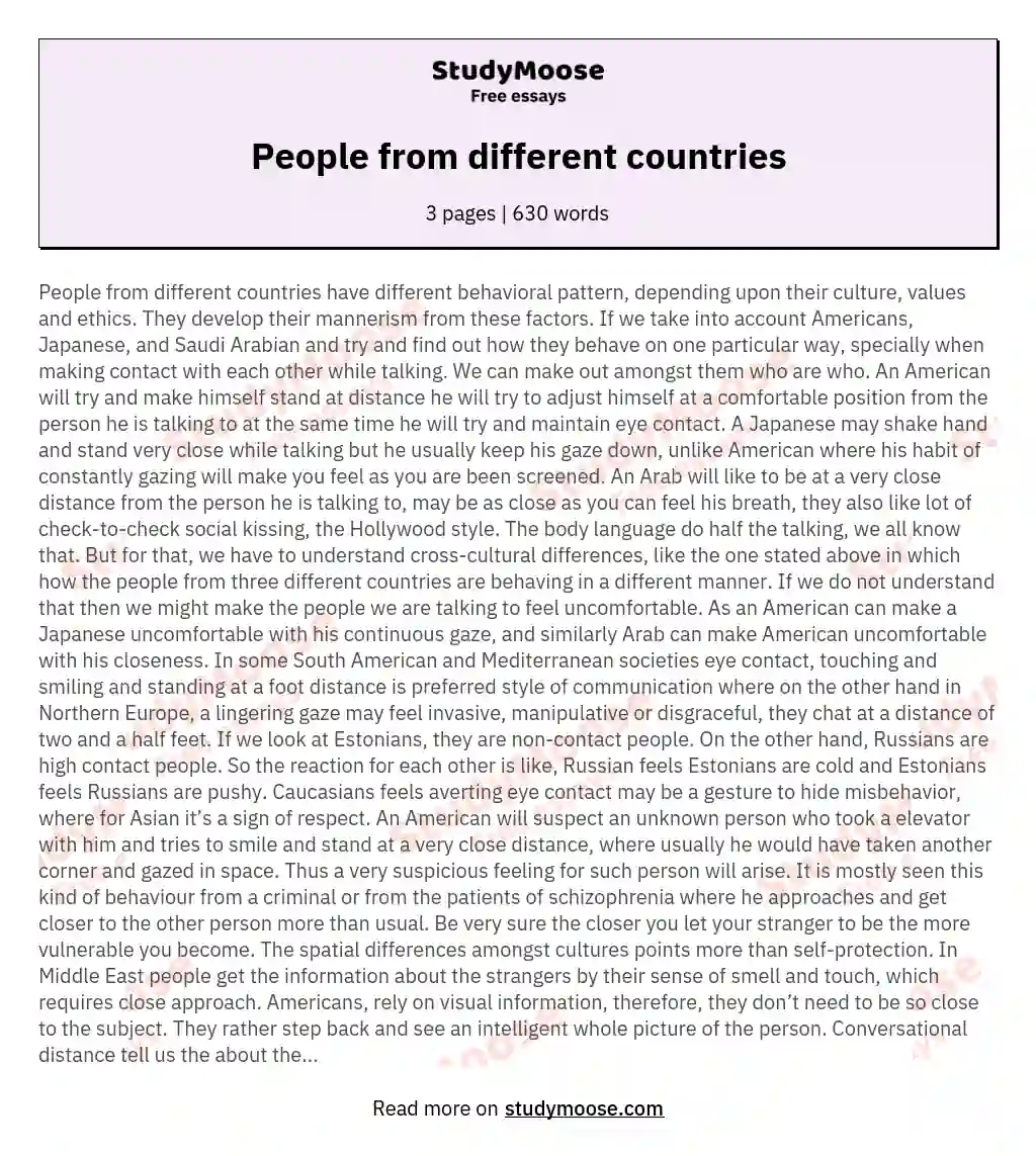 People from different countries essay