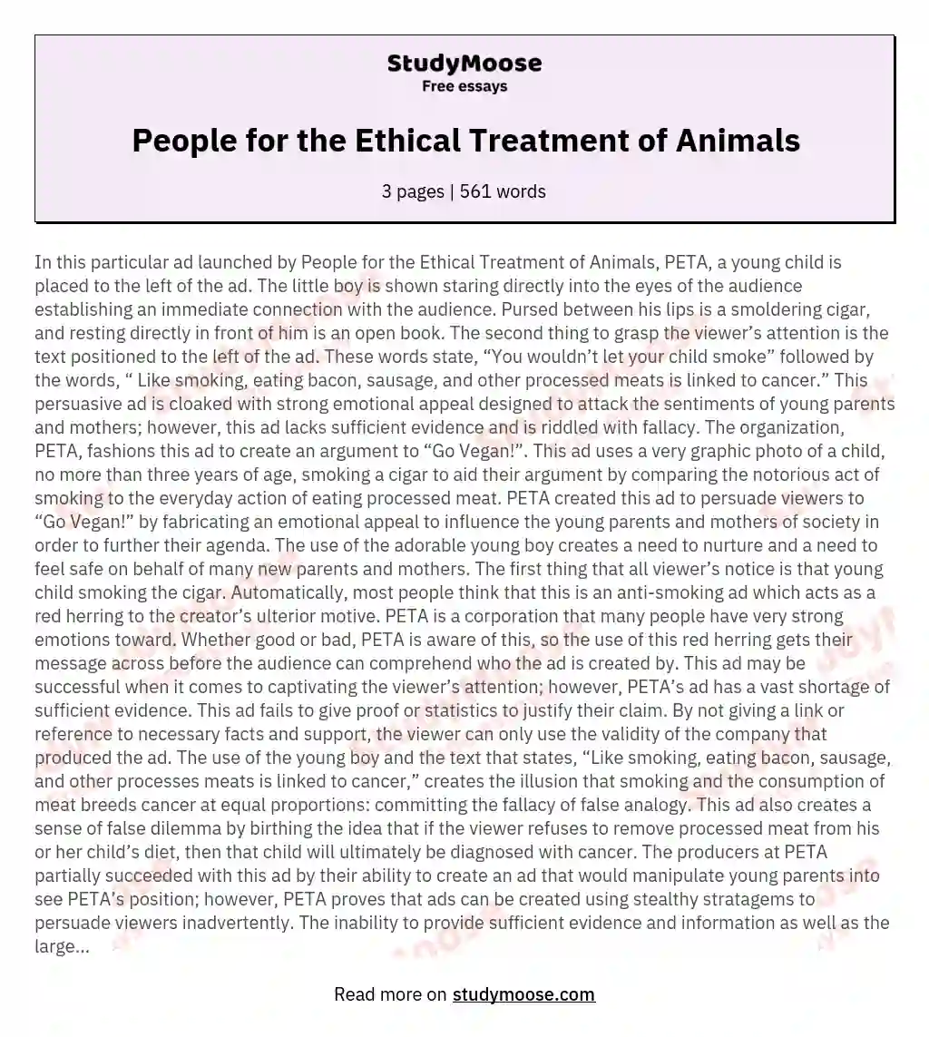People for the Ethical Treatment of Animals essay