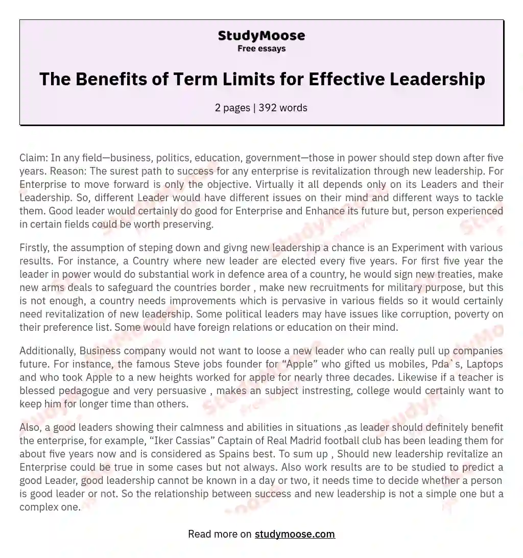 The Benefits of Term Limits for Effective Leadership essay