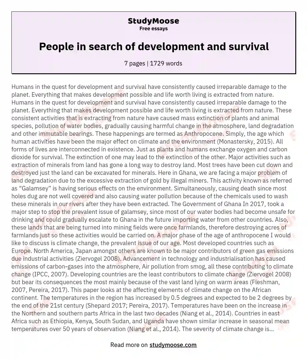 People in search of development and survival essay