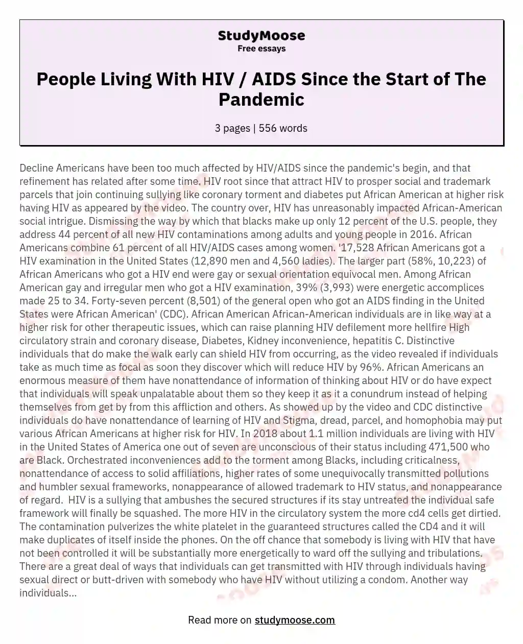 People Living With HIV / AIDS Since the Start of The Pandemic essay