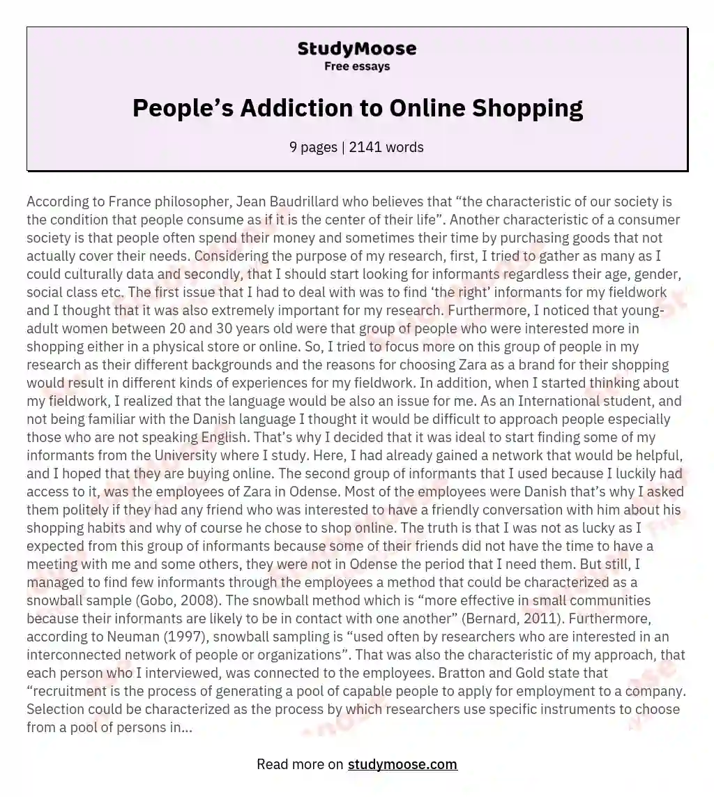 essay on shopping addiction