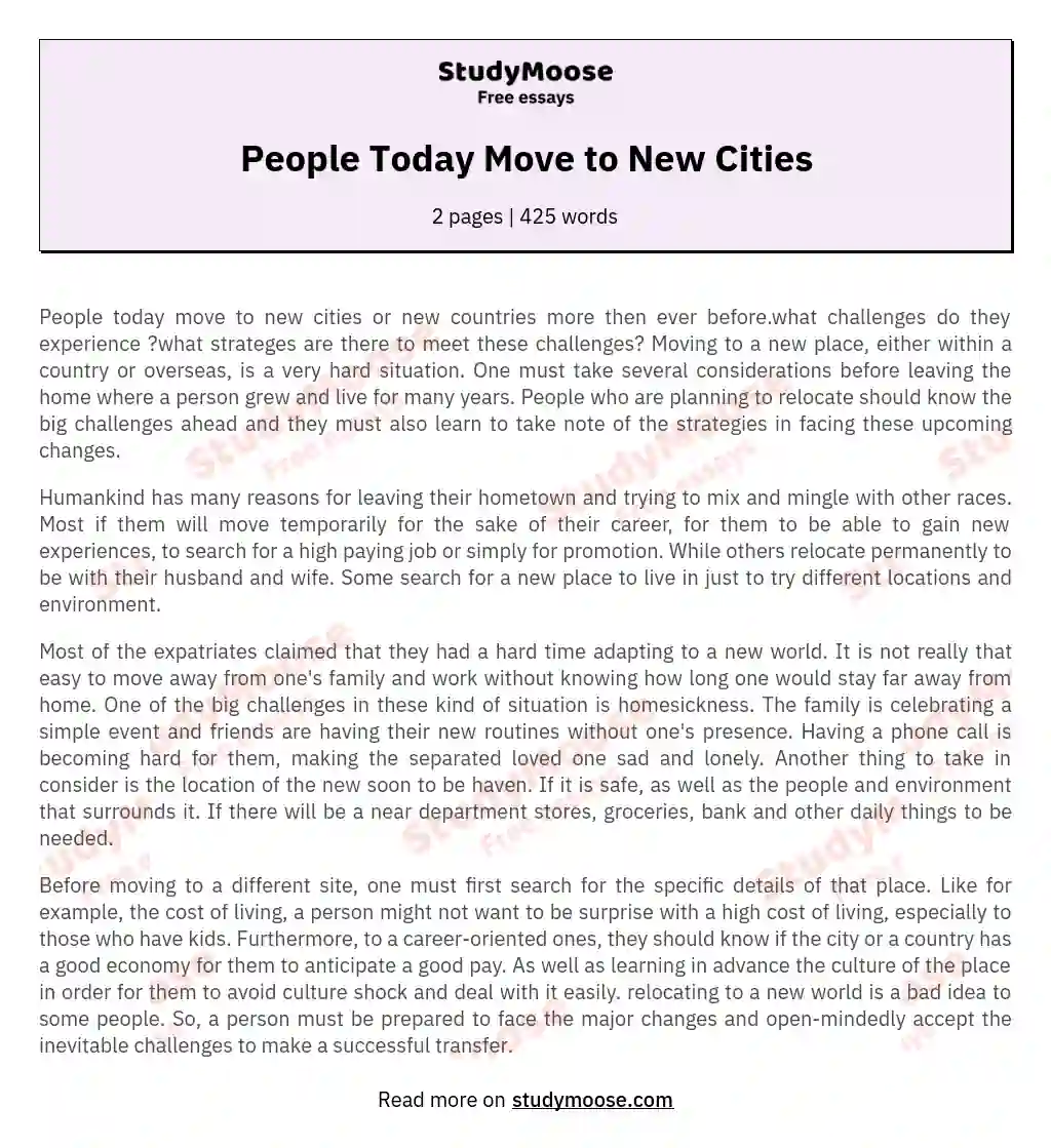 People Today Move to New Cities essay