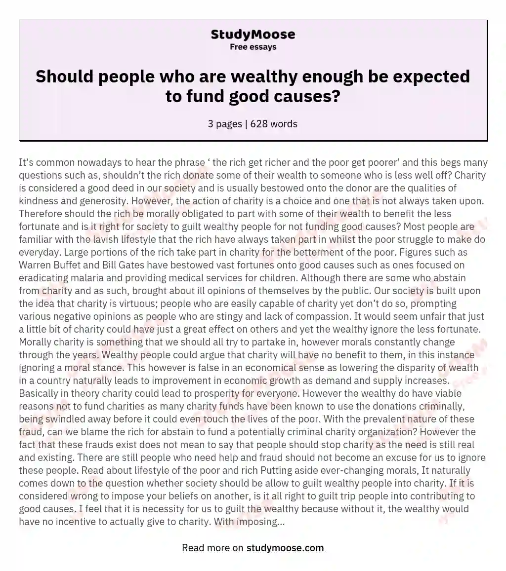Should people who are wealthy enough be expected to fund good causes? essay