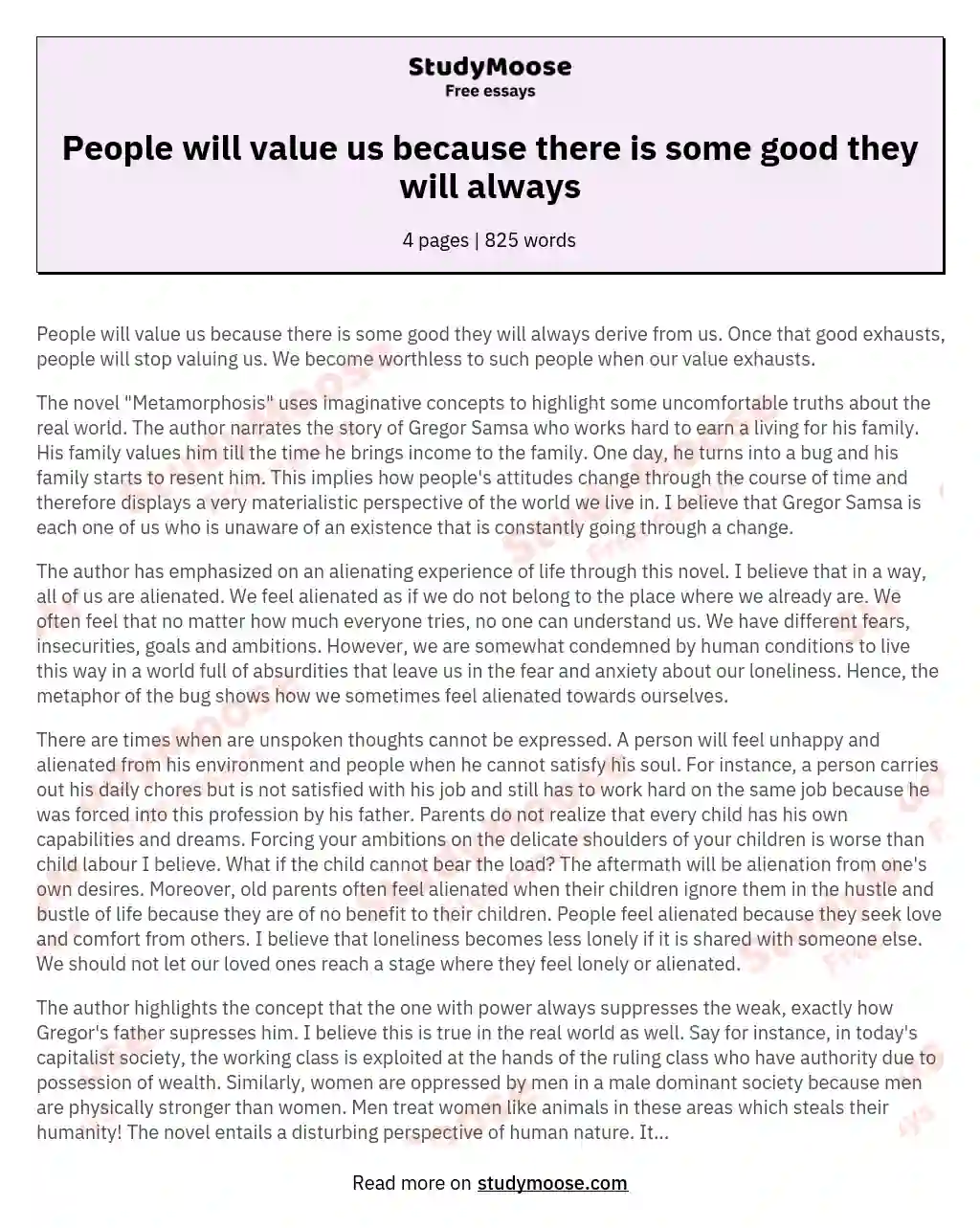 People will value us because there is some good they will always essay