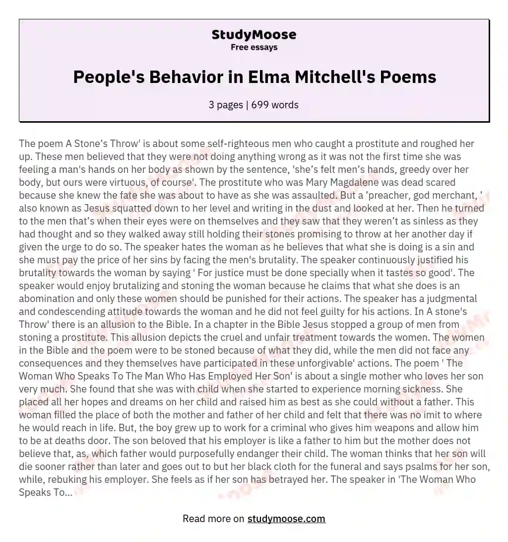 People's Behavior in Elma Mitchell's Poems essay