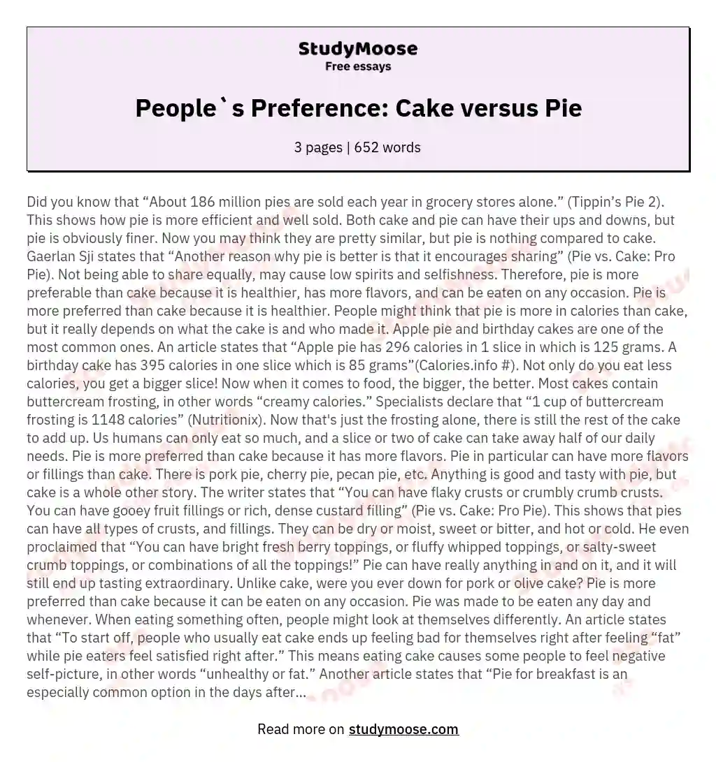 People`s Preference: Cake versus Pie essay