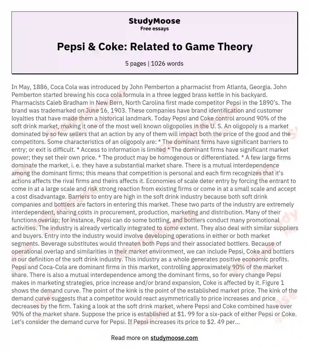 Pepsi &amp; Coke: Related to Game Theory
