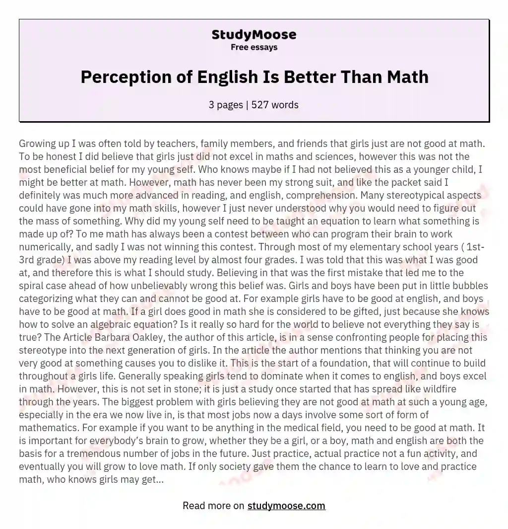 Perception of English Is Better Than Math essay