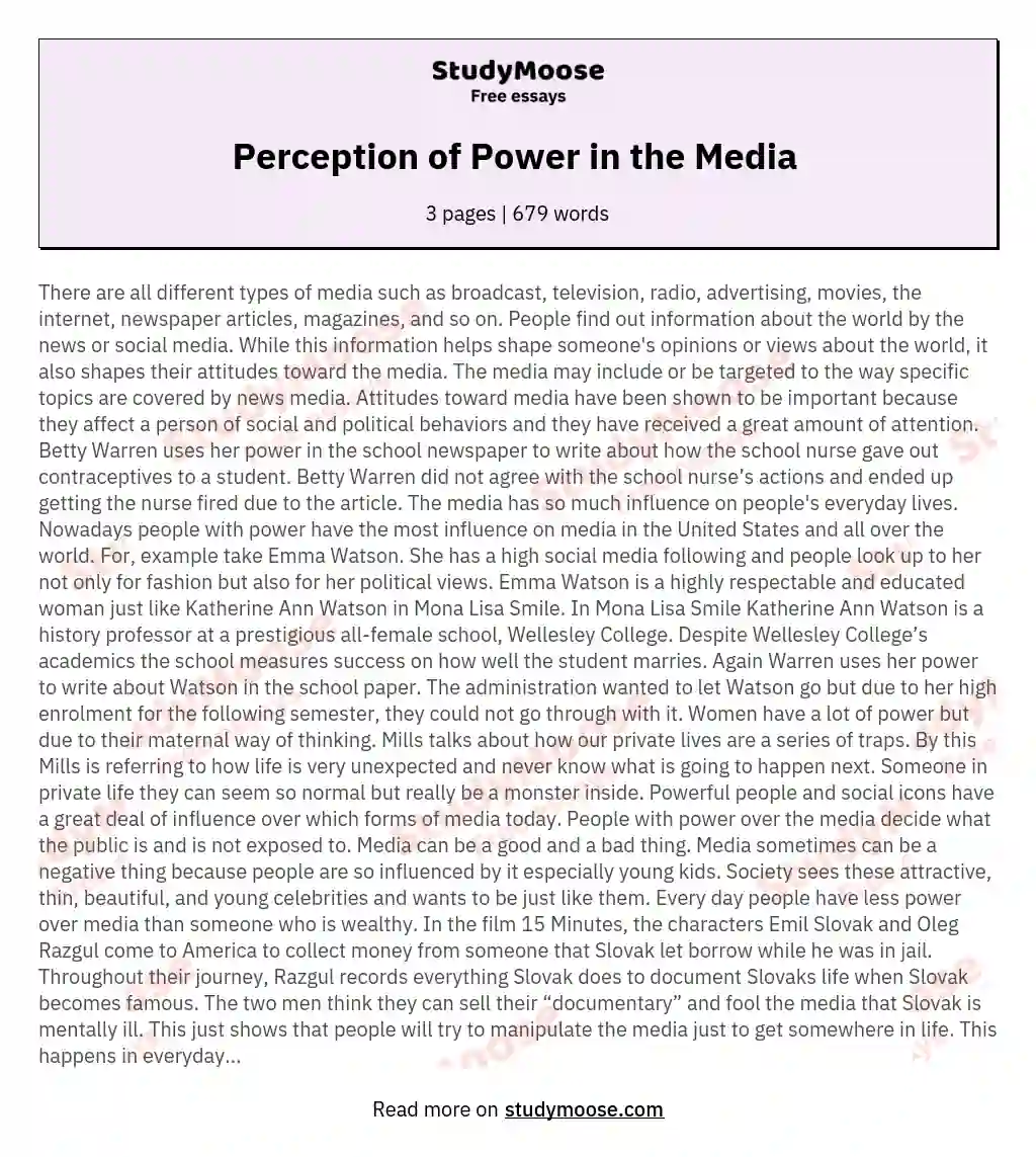 Perception of Power in the Media  essay